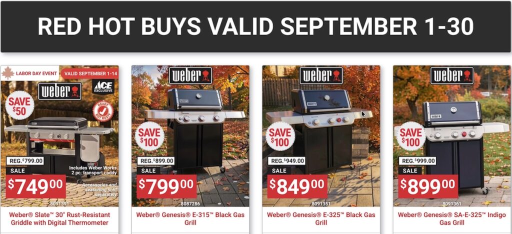 Grills on sale at Ace Hardware.